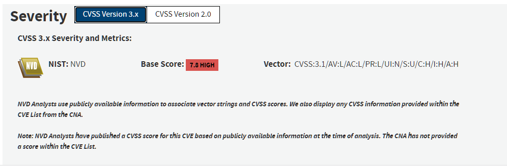 CVE-2021-4034 취약점의 CVSS Score는 7.8로 높은 등급에 속합니다.